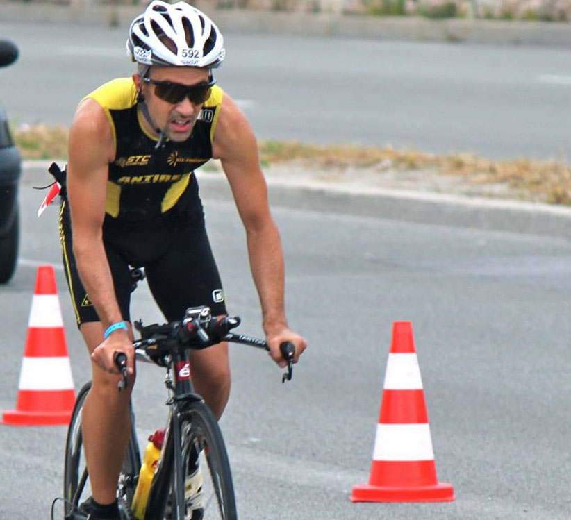 Thomas Corvazier riding his time-trial bike at Ironman Nice 2014