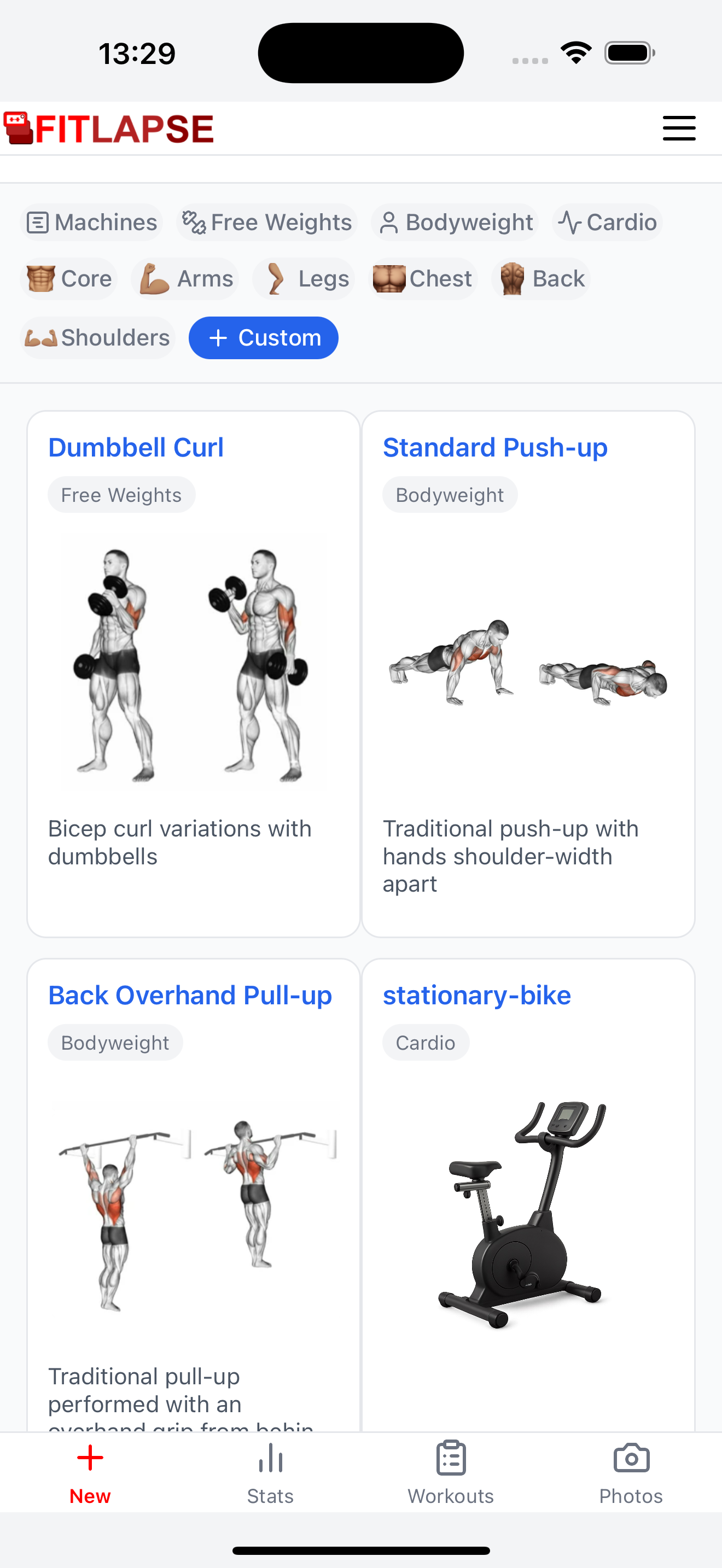 Exercise selection in Fitlapse