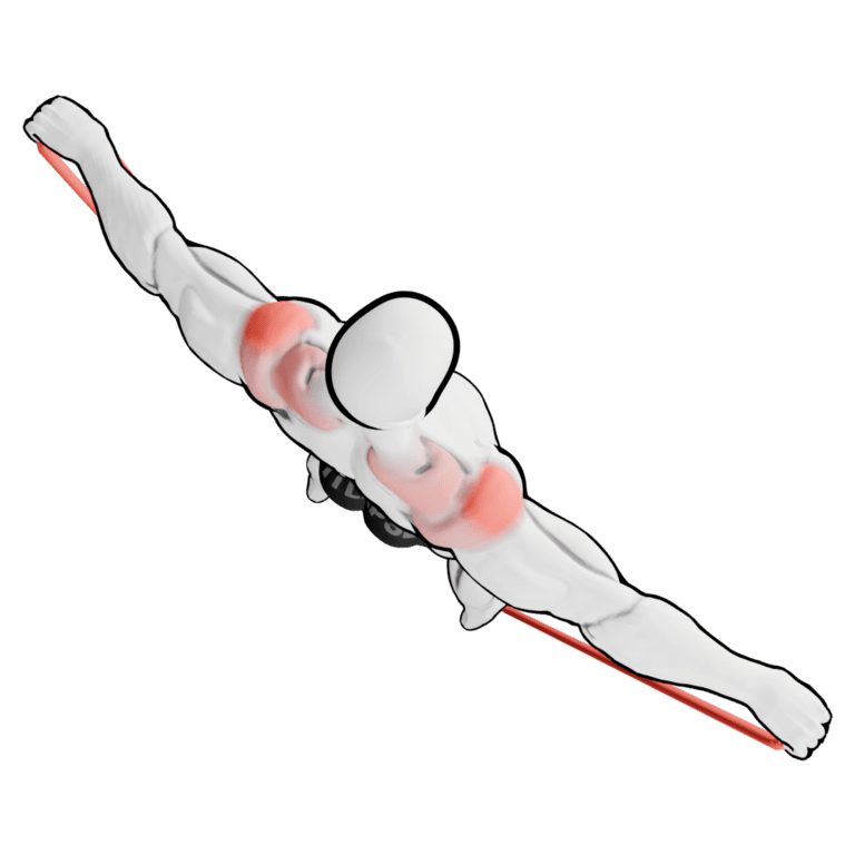 Band Lateral Raise — finishing position, second camera angle, working the side delts and upper traps