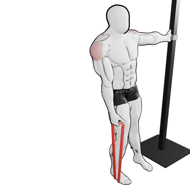 Band Lean-Away Lateral Raise — starting position, second camera angle