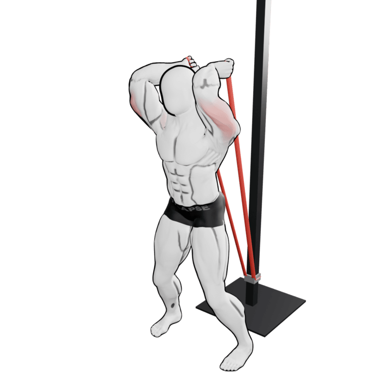 Band Overhead Triceps Extension — starting position, second camera angle