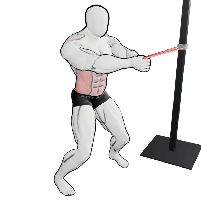 Band Standing Torso Rotation — starting position, second camera angle