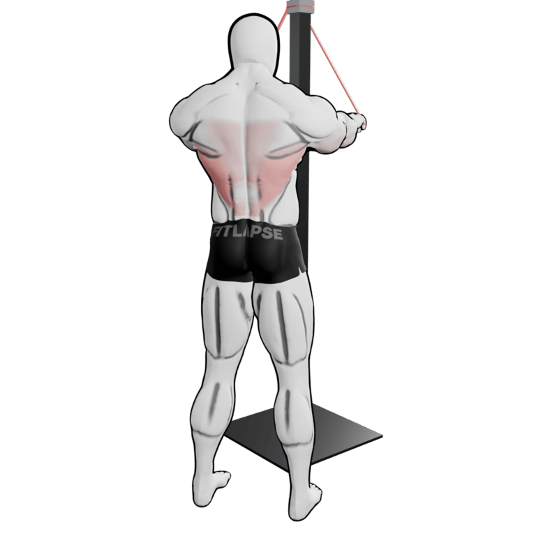Band Straight-Arm Pulldown — starting position, second camera angle