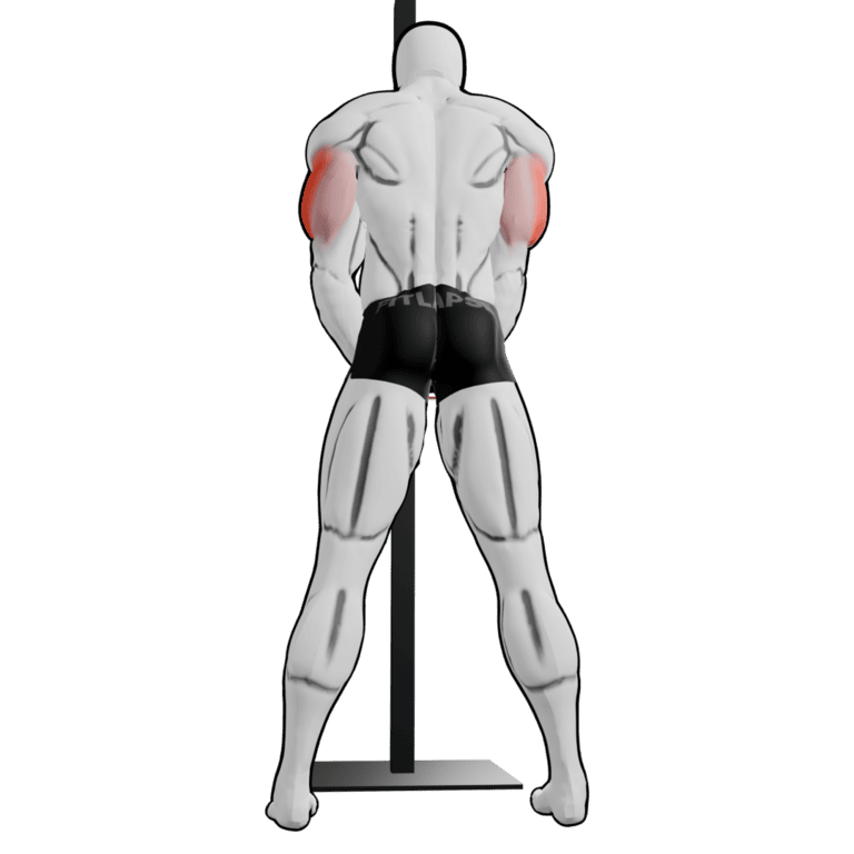 Band Triceps Pushdown — finishing position, second camera angle, working the triceps