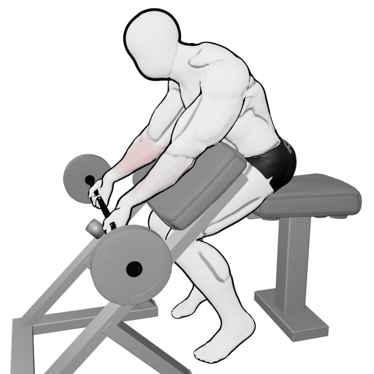 Preacher Barbell Wrist Curl — starting position, second camera angle