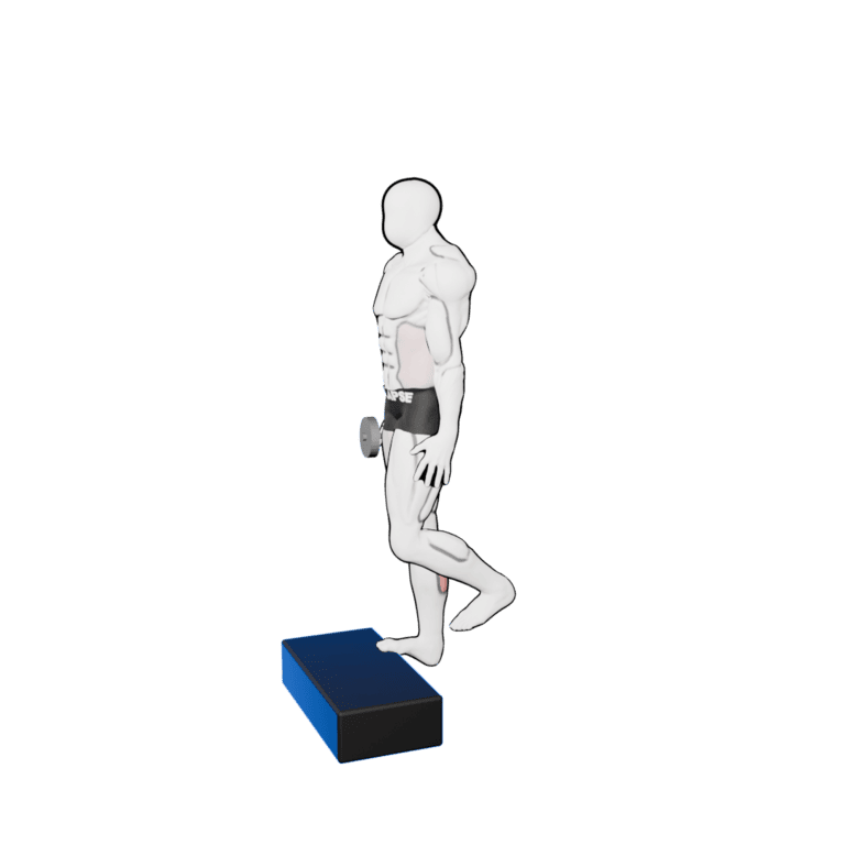 Single-Leg Dumbbell Calf Raise — starting position, second camera angle