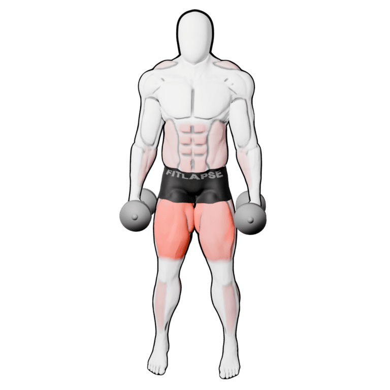 Dumbbell Reverse Lunge — finishing position, working the quadriceps and glutes