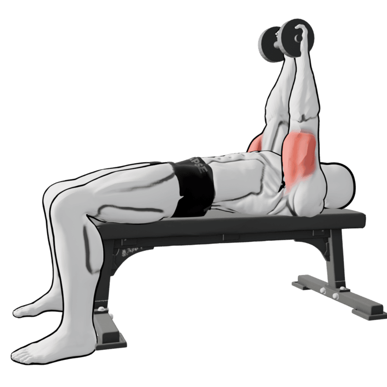 Lying Two-Hand Dumbbell Triceps Extension — finishing position, working the triceps