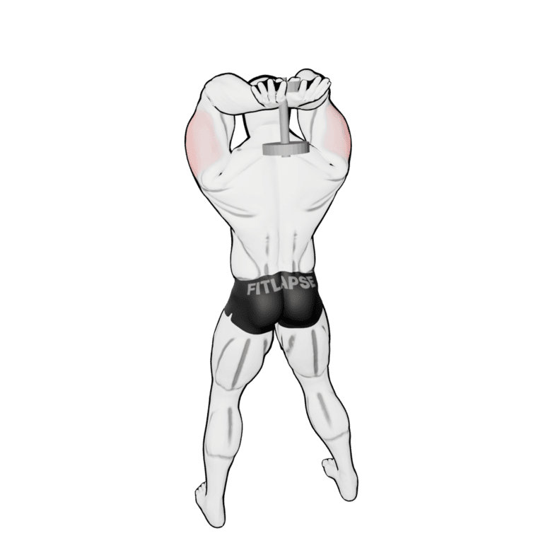 Two-Hand Overhead Dumbbell Extension — starting position, second camera angle