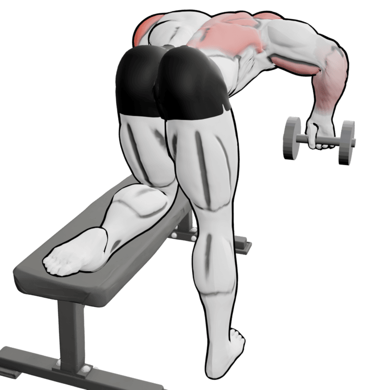 Single-Arm Overhand Dumbbell Row — finishing position, second camera angle, working the mid traps and rear delts