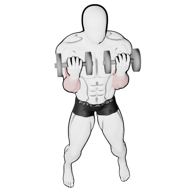 Standing Rotation Curl — finishing position, second camera angle, working the biceps and forearms